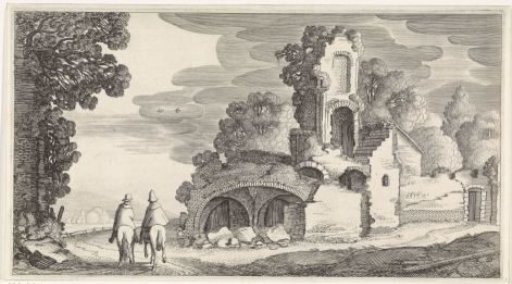 Landscape with a ruin and two horsemen