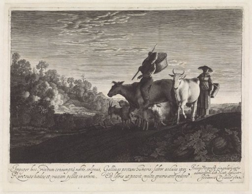 Shepherd and Shepherdess with Livestock in Evening Light
