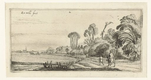 Landscape with a rider and a walker on a road near Hillegom