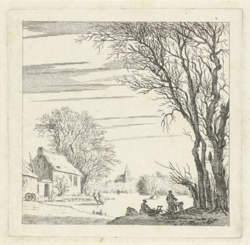 Winter landscape with skaters