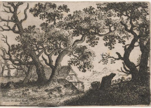 Landscape with a traveler at a house