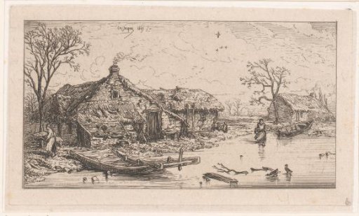 Winter Landscape with a Farmhouse on a Frozen River