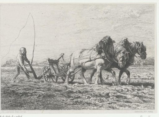 Ploughing farmer with two horses