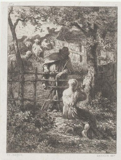Shepherds by a fence