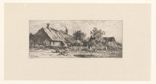 Country house with sheep and seated figures