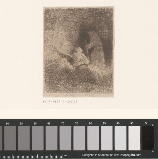 Two figures in cloaks with hoods in a dark room