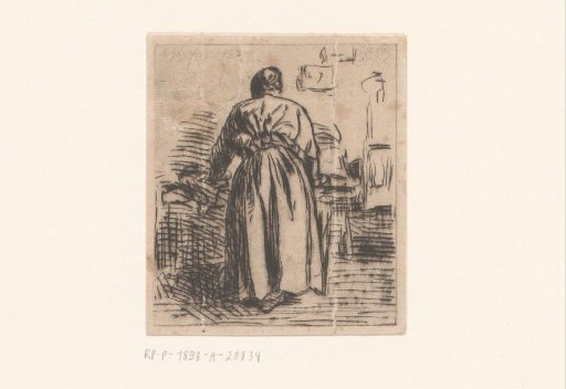 Woman ironing, seen from behind