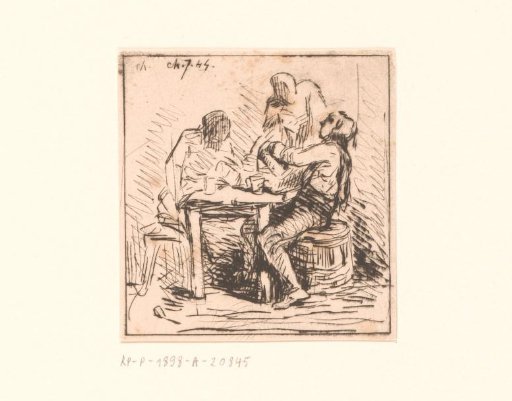 Three figures at a table