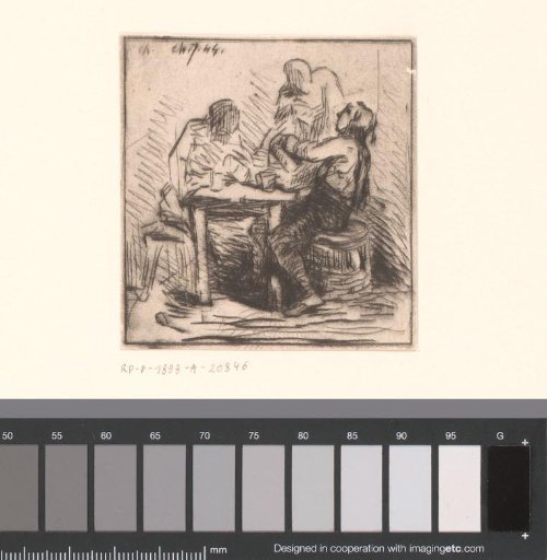 Three figures at a table