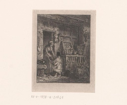 Woman with child at the front of a house