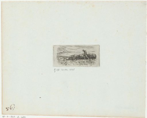 Title print with a swineherd with a drove of pigs