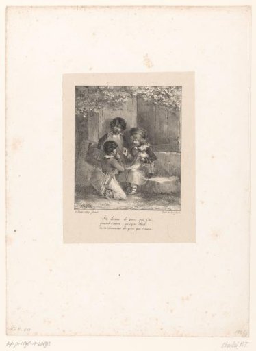 Three schoolchildren with an apple