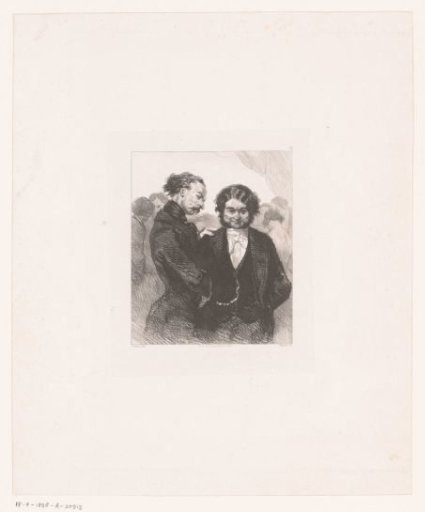 Two men with a group in the background