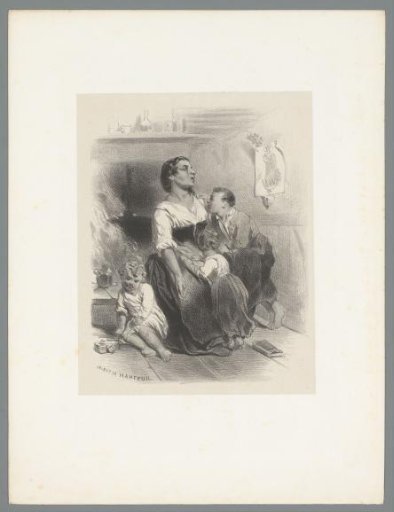 Mother with three children in a house