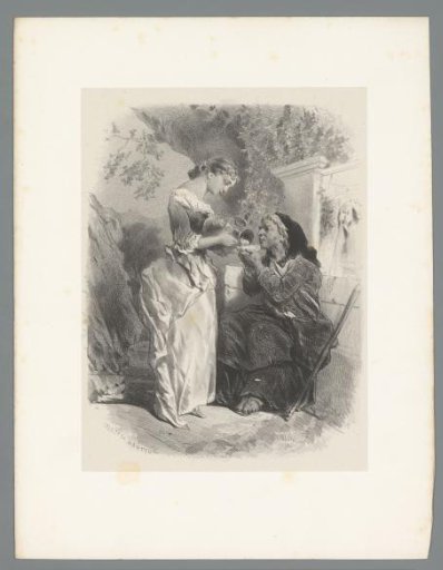 Woman pouring drink or food into a bowl for an older woman