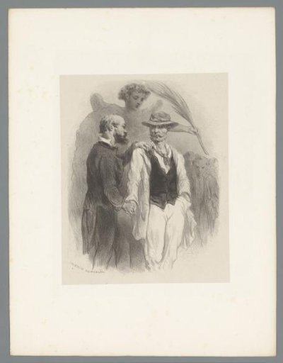Two Men with an Angel Holding a Palm Branch in the Background