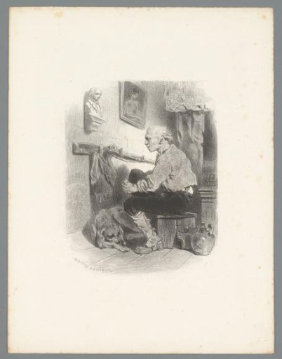 Man Sitting on a Stool with a Dog at His Feet