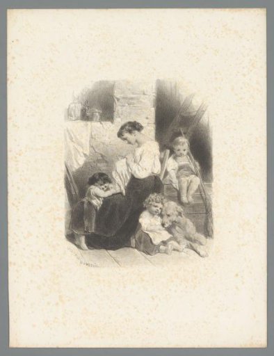 Woman with children and dog