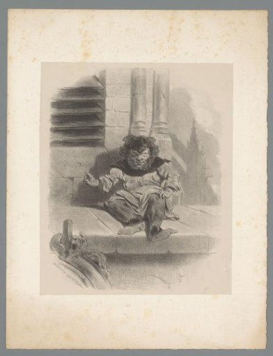 Seated little man who winks