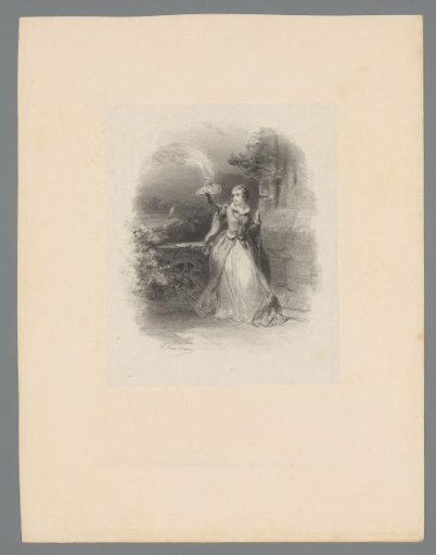 Woman waving her scarf at a sailing ship on the water
