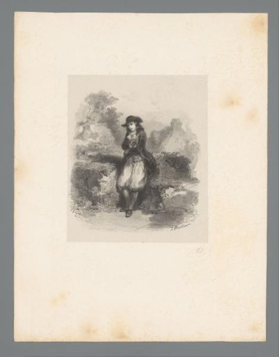 Standing man with hat in a rocky landscape