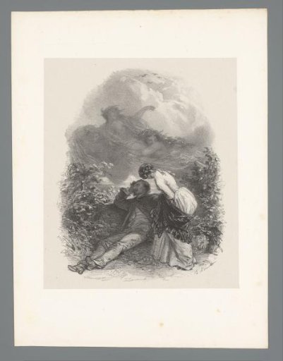 Woman bending over a dreaming man outside