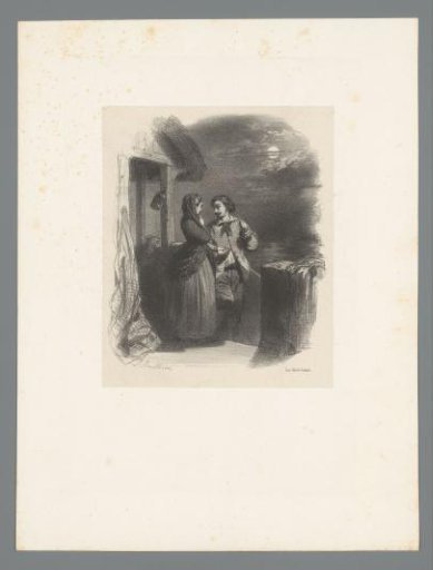 Man and woman by moonlight at the water's edge