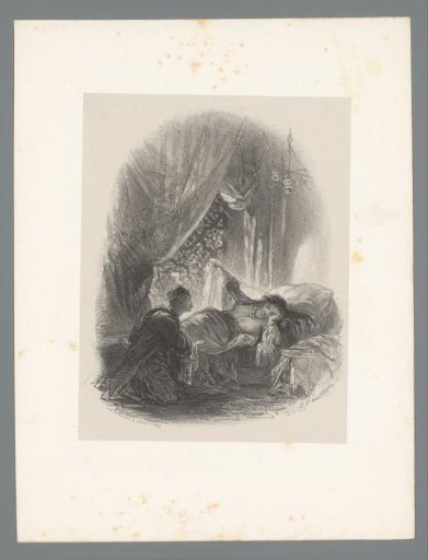 Man kneeling before a woman on a couch in an Oriental room