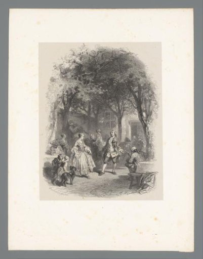 Man and woman dancing together on a busy courtyard