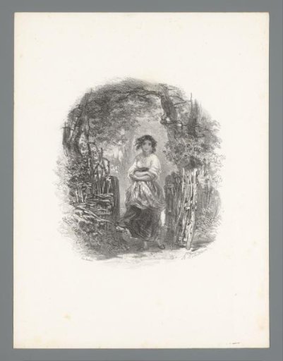 Young woman with apron walking through a wooden gate
