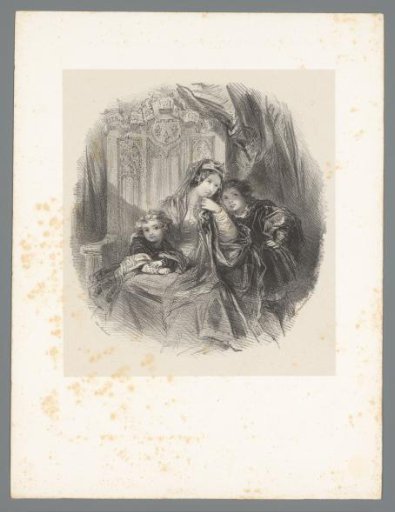 Valentina Visconti on a throne with two young children at her side