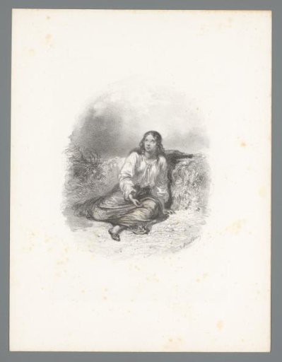 Seated woman in nature raising her eyes upwards