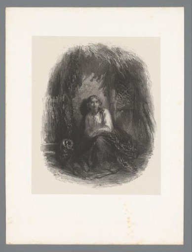 Young woman sitting against a house with a thatched roof