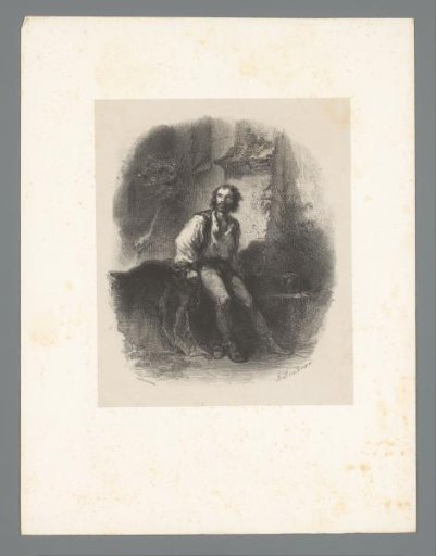 Man seated at the foot of a ruined building