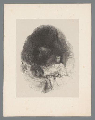 Child in White Nightgown on Bed