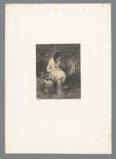 Half-undressed woman bathing her foot at the waterfront