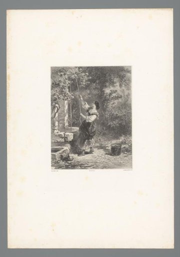 Woman drawing water from a well
