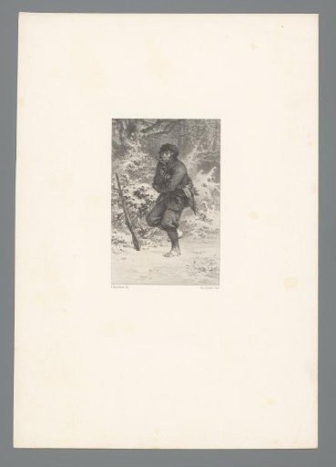 Hunter with Pipe in Mouth in Snowy Forest