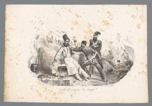 Soldier pushes Jean-Jean causing him to fall into the cooking pot