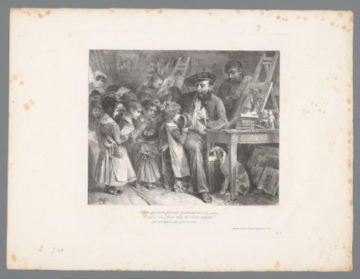 Seated painter surrounded by children