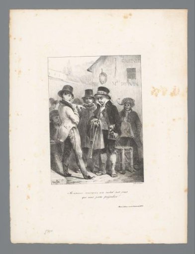 Magician with cards speaks to a man with a walking stick