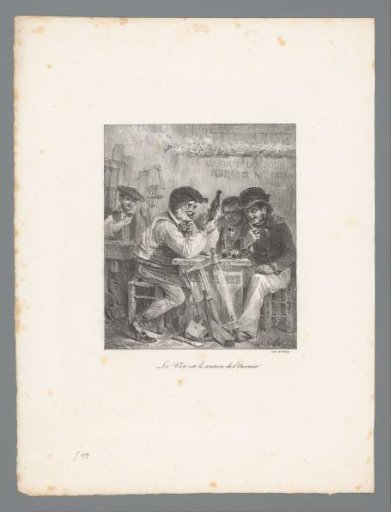 Carpenter drinking wine with comrades