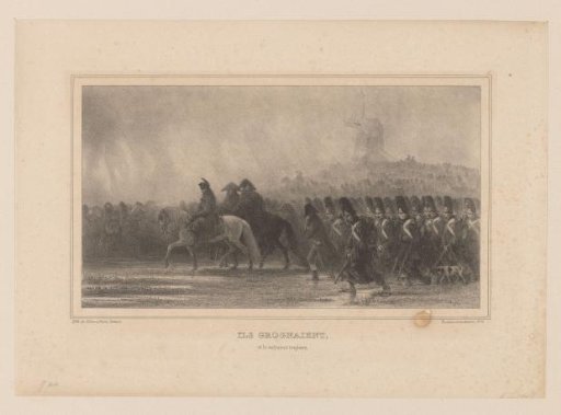 Soldiers walking obediently behind Napoleon Bonaparte