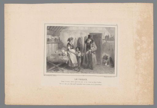 Man with a bill in hand coming to collect rent from a woman with two children