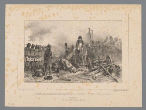 Napoleon amidst soldiers during the Battle of Waterloo, 18 June 1815