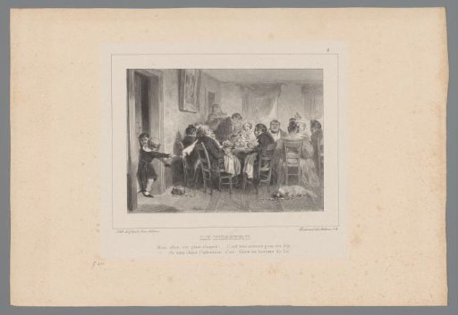 Adults at table while two children are causing mischief