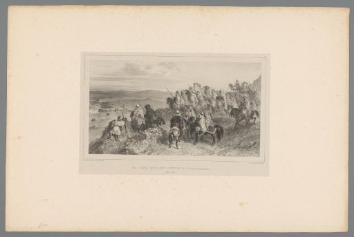 Arabs on horseback watching the approaching French army, October 1837
