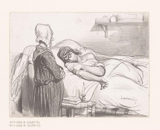 Young woman being woken by her mother