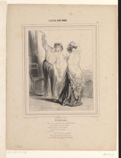 Woman reading a letter which the young man has just given her