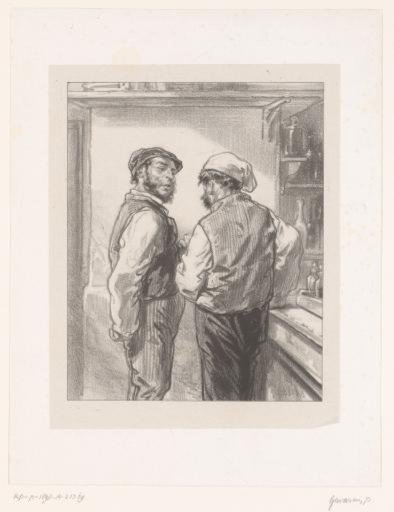 Two men speaking to each other in a café